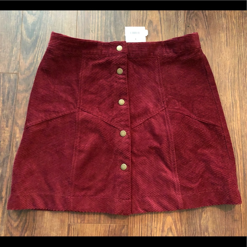 Burgundy Corduroy Button Down Skirt